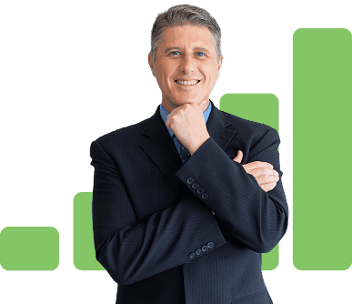 Empresario com grafico mostrando lucro