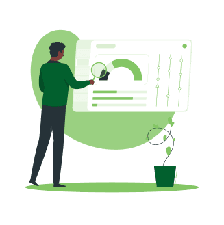 Ilustração de uma pessoal olhando um dashboard